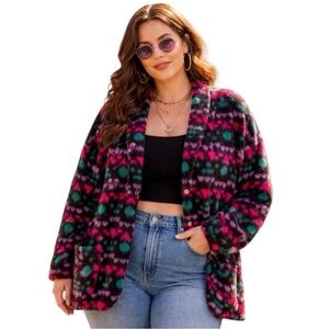 Loomwear Oversized Art Jacket Made in USA 2X Geometric Button Front Vintage